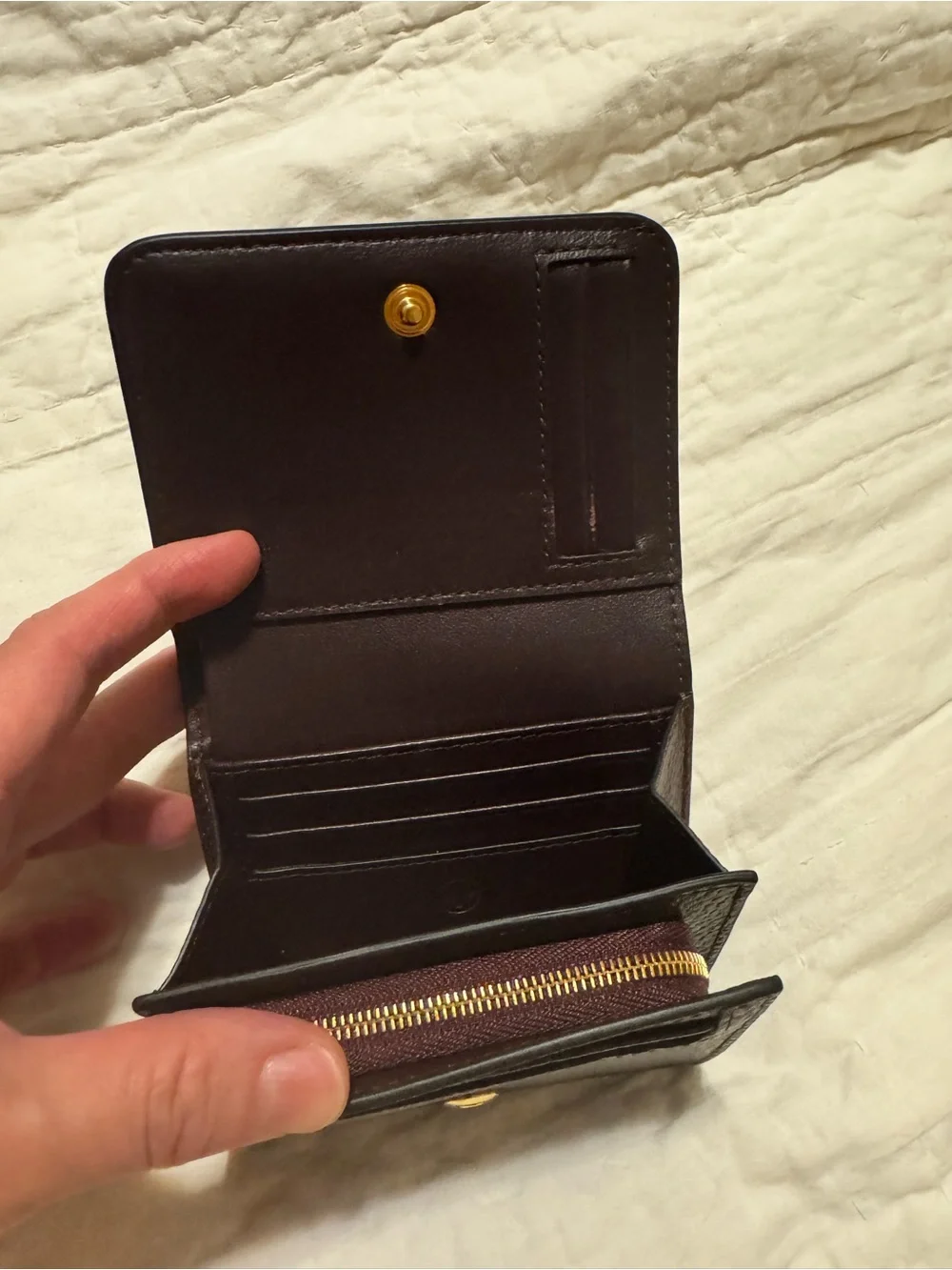 Mulberry Pebbled Leather Compact Wallet in Burgundy with Gold Logo